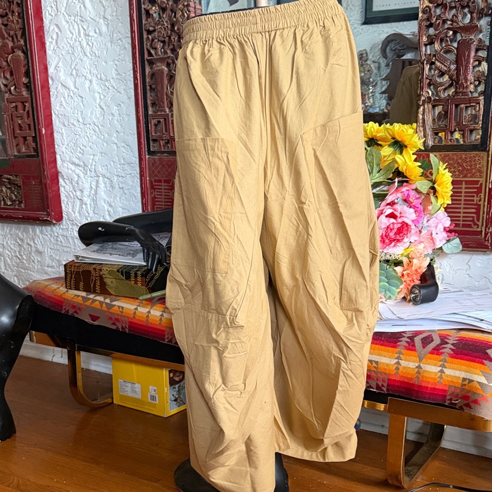 Men's Tan Cargo Lounge Pants with Elastic Waist